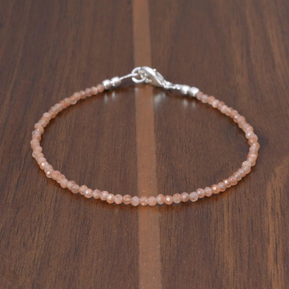 AAA Sunstone Bracelet, Dainty Sterling Silver Rondelle Bracelet