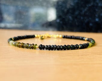 Green Tourmaline Beaded Bracelet, Gemstone Crystal, 4mm