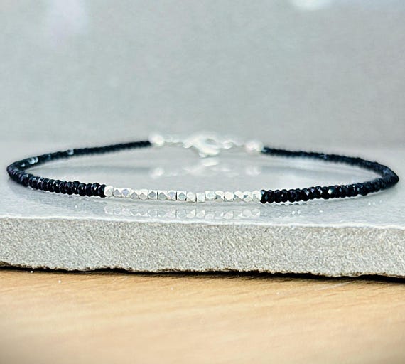 2MM Black Tourmaline Bead Bracelet, Stackable Gemstone, Energy Shield