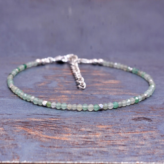 Handmade Faceted Green Aventurine Beaded Bracelet, Healing Crystal