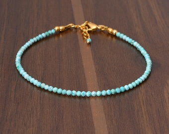 Dainty Arizona Turquoise Bracelet, 2mm Gemstone Beaded Jewelry