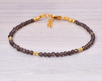Smoky Quartz Bracelet, Delicate Gold Fill Stacking Bracelet