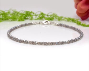 Labradorite Minimalist Bracelet-Natural Stone Dainty Anklet- Healing Crystal Small Beads Anklet-Delicate March Birthstone Gift