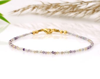 Dainty Multicolour Fluorite Bracelet, AAA, Sterling Silver or Gold Fill