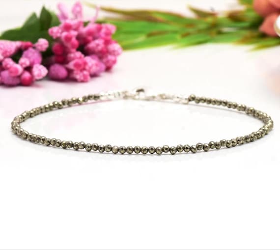 Delicate Pyrite Bracelet - Natural Stone Dainty Anklet- Healing Crystal Minimalist Yoga Anklet-Spiritual Protection Gift