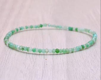 Chrysoprase Stretch Bracelet, Ultra Delicate Beaded Gemstone Jewelry