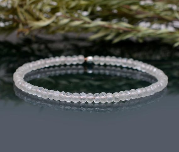 Clear Quartz Faceted Beaded Bracelet, Elastic Stacking Jewelry