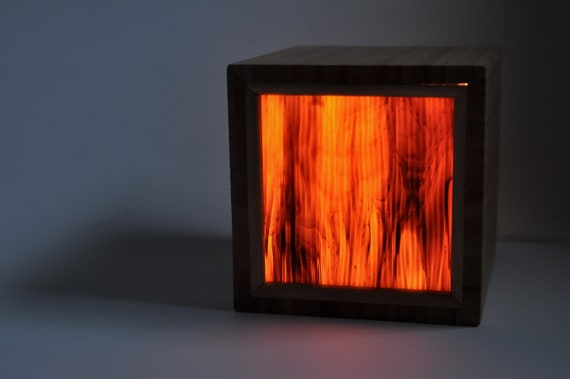 Small Fire Box Light Box Stained Glass Lamp Or Nightlight Etsy