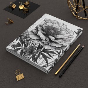 Floral Hardcover Journal: Black and White Peony Design, Perforated Pages