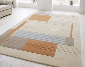 Hand-Tufted Wool Rug | Modern Geometric Sculpted Carpet