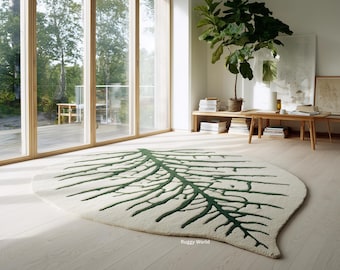 Moderner Botanischer Teppich - Handgefertigter Wollteppich für das Wohnzimmer