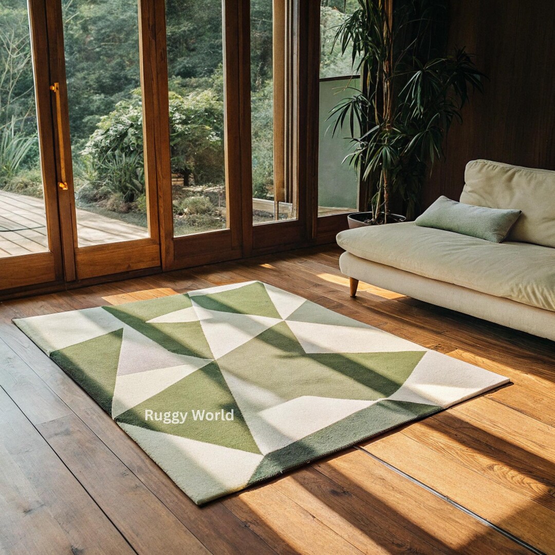 Evironments Geometric Rug Green Geometric Rug – Hand Tufted Wool Carpet With Angular Shapes ...