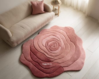 Hand-Tufted Wool Rose Rug | Pink Floral Carpet, Modern Decor