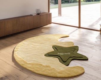 Moon and Star Kids Rug | Hand-Tufted Wool, Celestial Nursery Decor