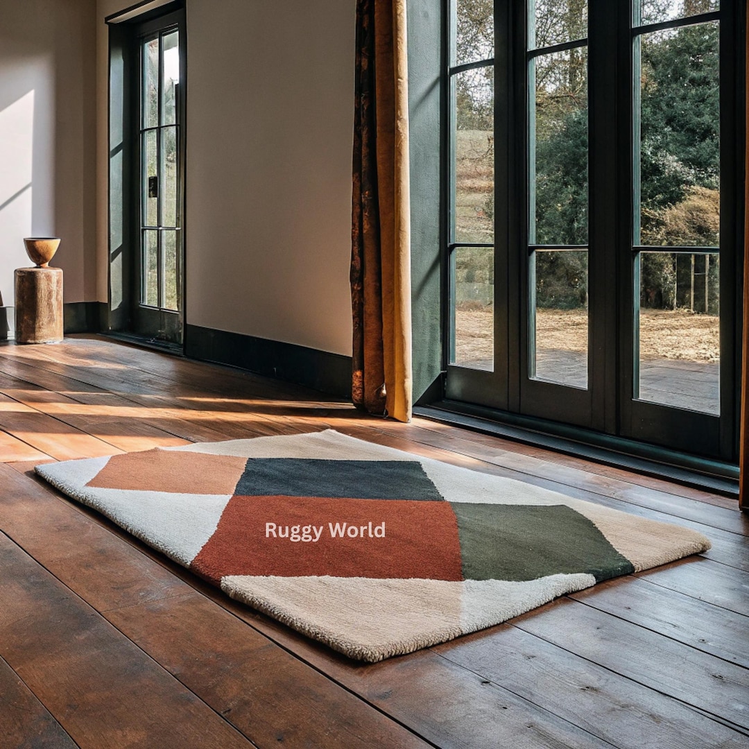 Rocky Earthy Rug Hand Tufted Wool Rug – Earth Tone Patchwork, Modern Rustic Style - Etsy