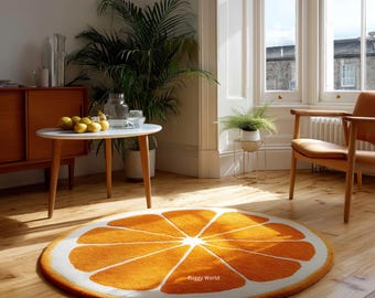 Orange Scheiben Teppich, Obstform Teppich, Runder Tufted Teppich, niedliches Küche Wohnzimmer Dekor