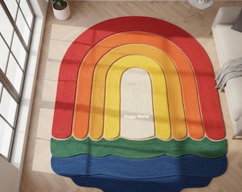 Handmade Rainbow Wool Rug | Boho Kids Nursery Carpet