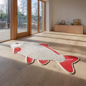 Hand-Tufted Wool Fish Rug: Koi-Inspired Kids Room Decor