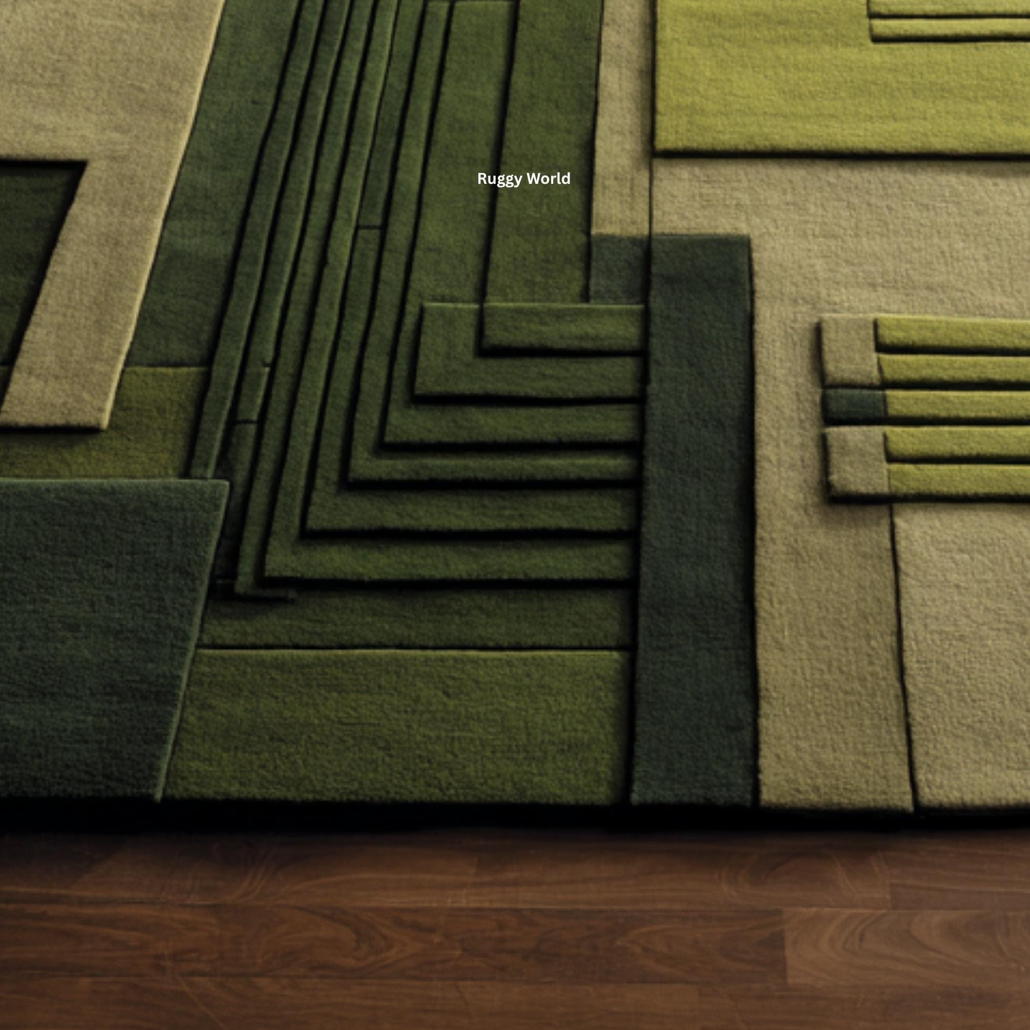 Green Geometric Area Rug, Modern Abstract Carpet, Luxury Tufted Rug ...