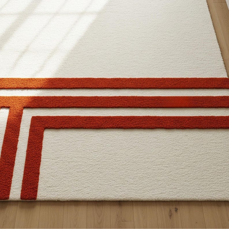 Ntu Rug Minimal Geometric Area Rug, Modern Line Pattern Carpet, Cream Orange ...