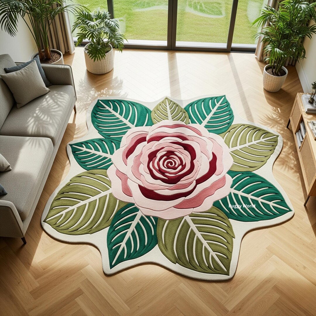 Rose Flower Rug | Hand-tufted Wool Botanical Carpet | Pink Bloom Rug ...