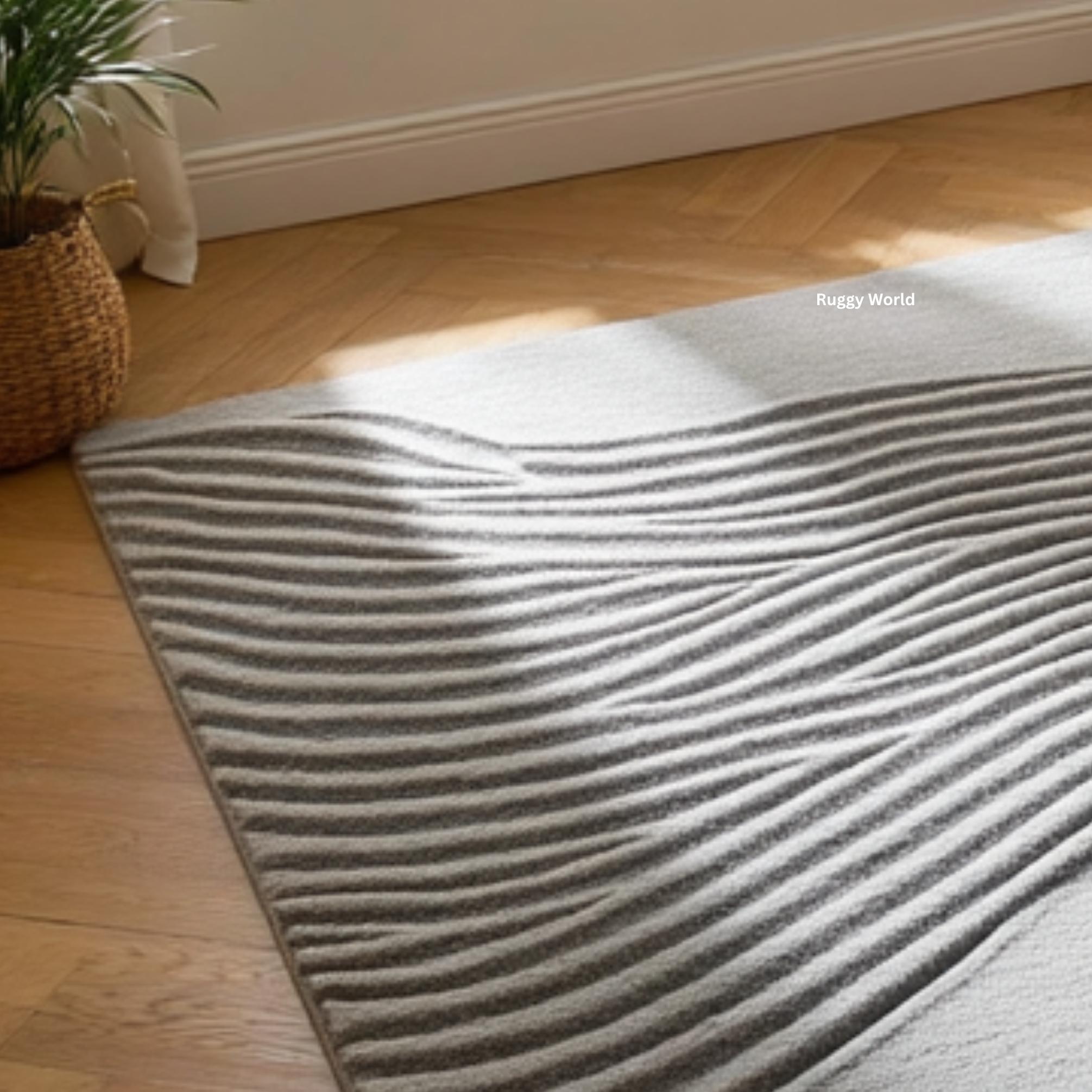 Modern Grey Wave Area Rug | Sculpted Textured Abstract Rug | Minimalist ...
