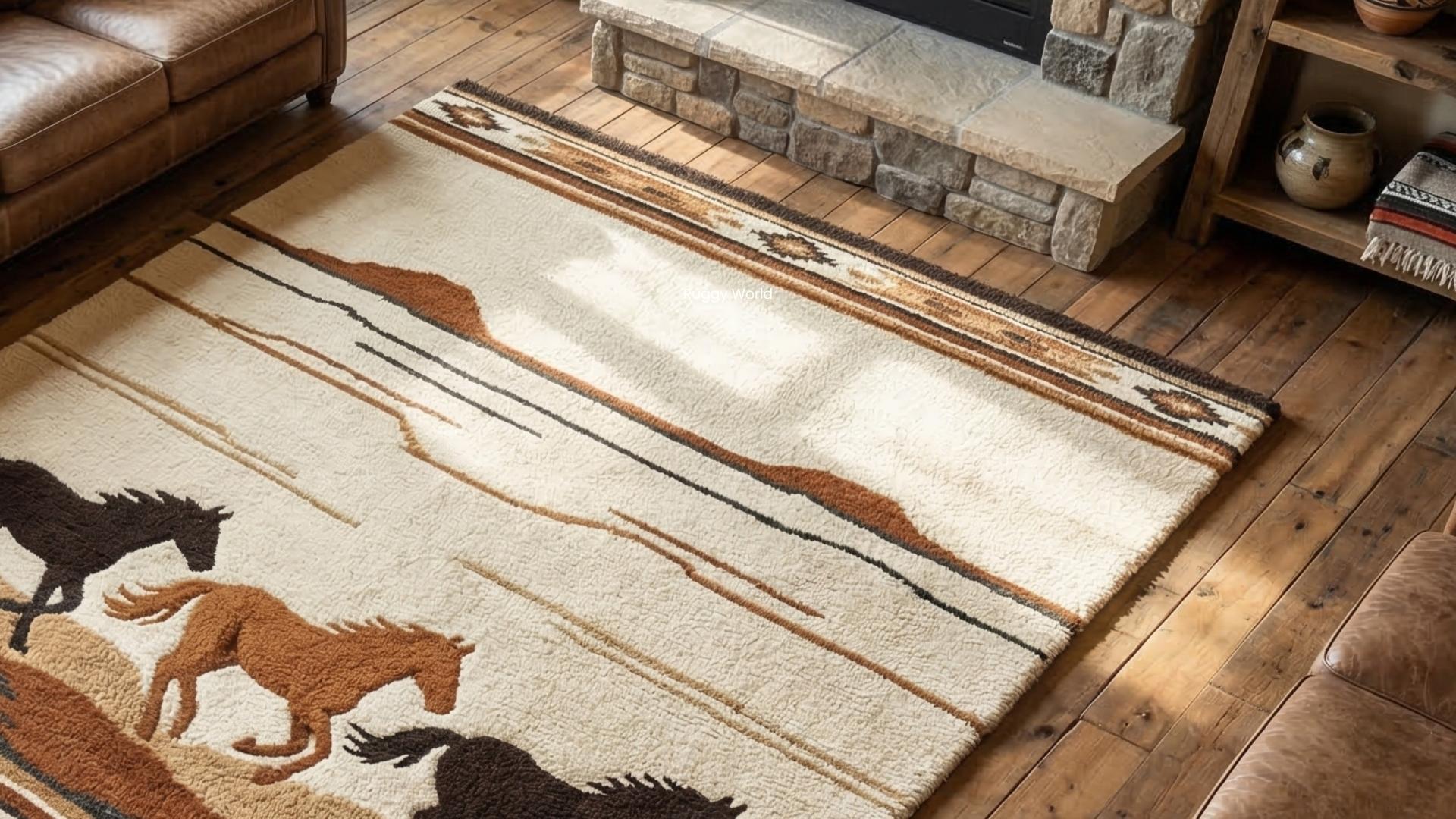 Daylight Ranch Rugs Hand Tufted Wool Rug | Running Horses, Southwestern, Rustic Ranch Style ...