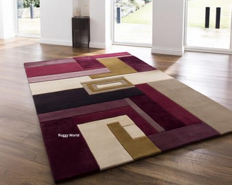 Geometric Area Rug, Modern Patchwork Carpet, Abstract Color Block Rug, Contemporary Living Room Decor