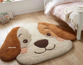 Alfombra de lana tejida a mano con diseño de cachorro / Decoración para sala de juegos y guardería infantil
