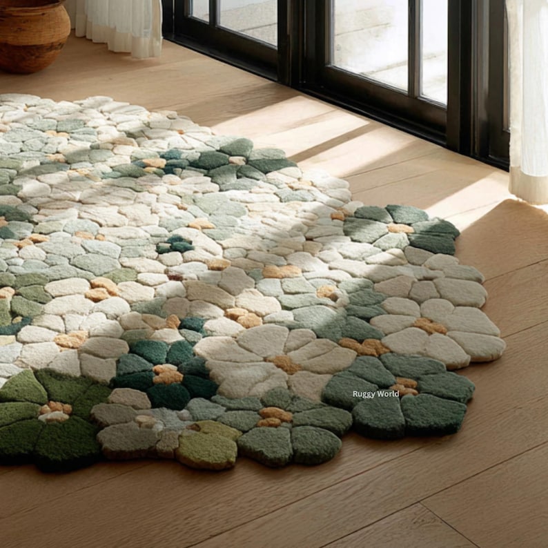 Floral Area Rug, Daisy Flower Carpet, Handmade Tufted Wool Rug ...