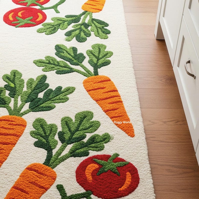 Vegetable Kitchen Runner - Hand-tufted Wool Rug - Custom Carrot ...