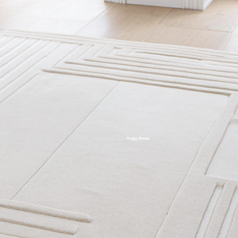 Modern Cream Wool Rug | Hand-tufted Geometric Area Carpet - Etsy