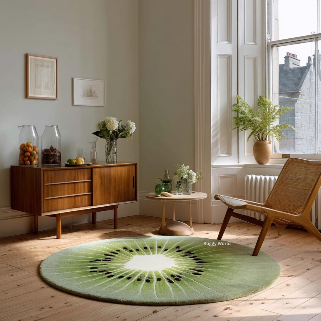 Slice Rugs Handmade Wool Kiwi Slice Rug | Playful Green Accent Rug - Etsy