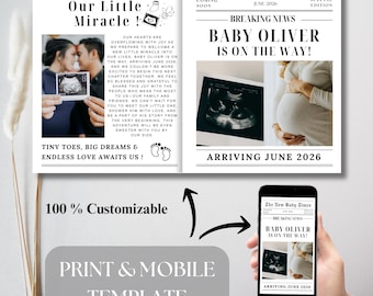 Baby Announcement Newspaper Template Pregnancy Announcement Newspaper Editable In Canva Printable Newspaper Baby Announcement Baby Times