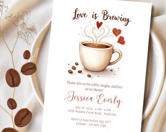 Love is Brewing Bridal Shower Invitation Template Coffee Themed Bridal Shower Decor Coffee Bridal Shower Invitation Expresso Party Editable