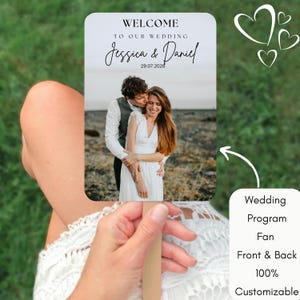 Wedding Program Fan Modern Photo Wedding Program Fan Canva Template Wedding Program Timeline Fan 5”x7” Editable on Canva Instant Download