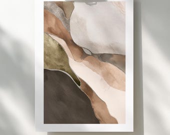 Japandi Abstrakte Kunst Druck: Neutrale Erdtöne, Minimalistisches Dekor (Digitaler Download