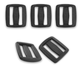 Black Plastic Tri-Glide Slide Adjuster – 1 Inch Webbing Strap Buckle 5 pcs