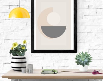 Neutral Geometric Abstract Print, Mid Century Modern Wall Art, Minimalist Shapes Printable, Instant Download, Boho Living Room Art