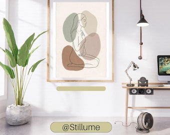 Meditation Woman Art, Yoga Pose Line Art, Boho Wellness Print, Mindful Woman Print, Sage Green Wall Art, Neutral , Printable Line Art