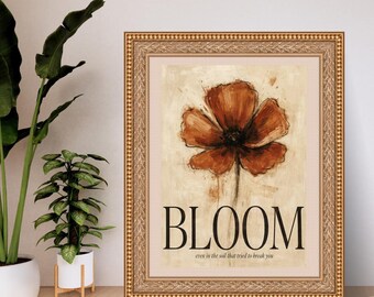 あなたを打ち砕こうとした土壌の中でも花を咲かせよう 花柄の壁掛けアート、テラコッタの花柄プリント、ヴィンテージ植物ポスター、回復力に関する引用句のデジタル