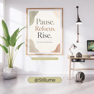 Affiche « Pause, recentrage, ascension », Décoration murale inspirante, Citation bohème, Affiche citation positive, Décoration murale vert sauge, Art inspirant, Décoration nature image 1