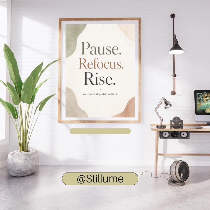 Affiche « Pause, recentrage, ascension », Décoration murale inspirante, Citation bohème, Affiche citation positive, Décoration murale vert sauge, Art inspirant, Décoration nature image 1