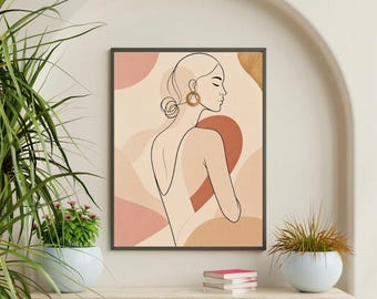 Minimalist Line Art Woman Profile Print | Abstract Female Portrait Wall Art | Neutral Boho Modern Decor Warm Terracotta Beige