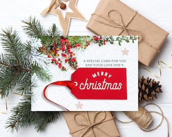 Cartão de Feliz Natal, Cartão com Etiqueta para Presente, Cartão de Boas Festas, Cartão de Natal Personalizado, Artigos de Papelaria de Natal