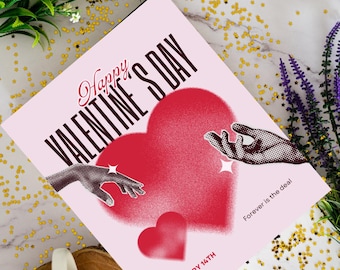 Valentine Card Printable Retro | Modern Typography Greeting Card | February 14 Vintage Style Digital Download | Couple Gift