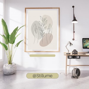 Hands Plant Line Art, Botanical Hands Print, Boho Nature Wall Art, Minimalist Plant Art, Neutral Boho Print, Printable Line Art immagine 1