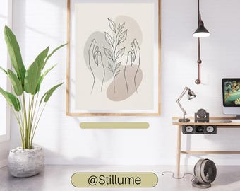 Hands Plant Line Art, Botanical Hands Print, Boho Nature Wall Art, Minimalist Plant Art, Neutral Boho Print, Printable Line Art
