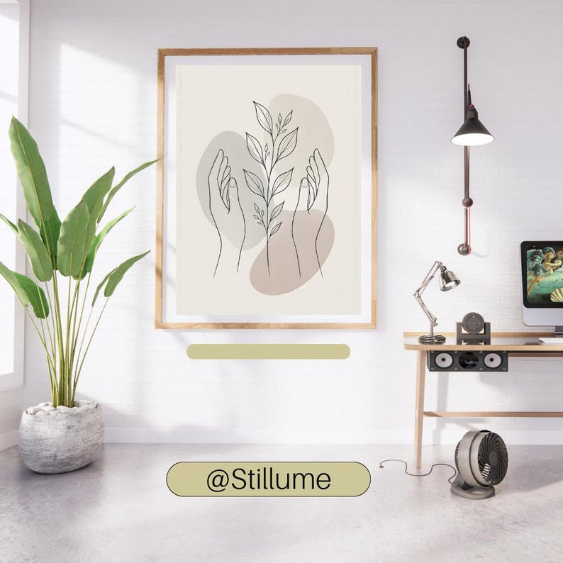 Hands Plant Line Art, Botanical Hands Print, Boho Nature Wall Art, Minimalist Plant Art, Neutral Boho Print, Printable Line Art immagine 1