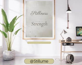 « La force réside dans le calme », citation calligraphiée vintage, affiche minimaliste à télécharger instantanément, décoration intérieure neutre, cadeau idéal pour la méditation